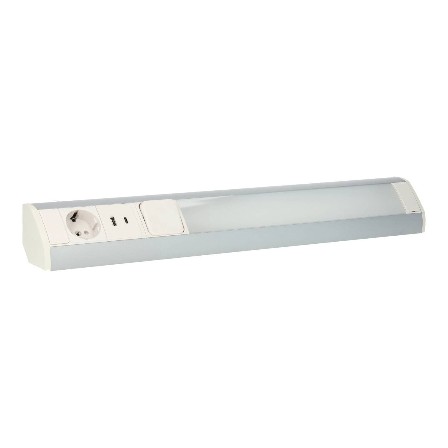 Regleta LED bajo mueble 9W toma Schuko & USB A+C - blanco/gris — Temperatura color: Luz Neutra