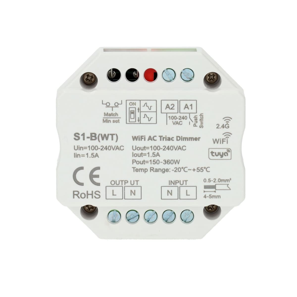 Regulador Dimmer LED 360W PUSH + RF WiFi — Intensidad: Regulable